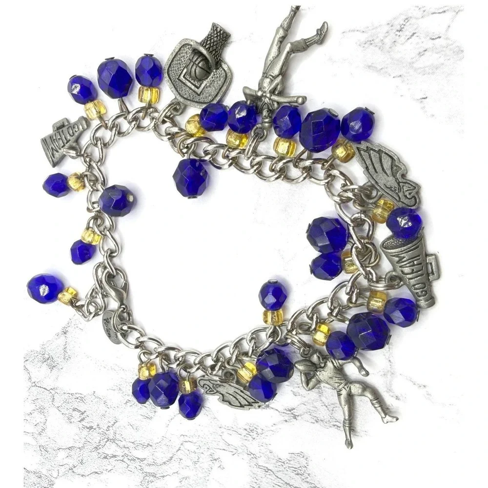 Ann Peden Charm Bracelet Sports Team Spirit Cheer‎ Blue Yellow School Colors